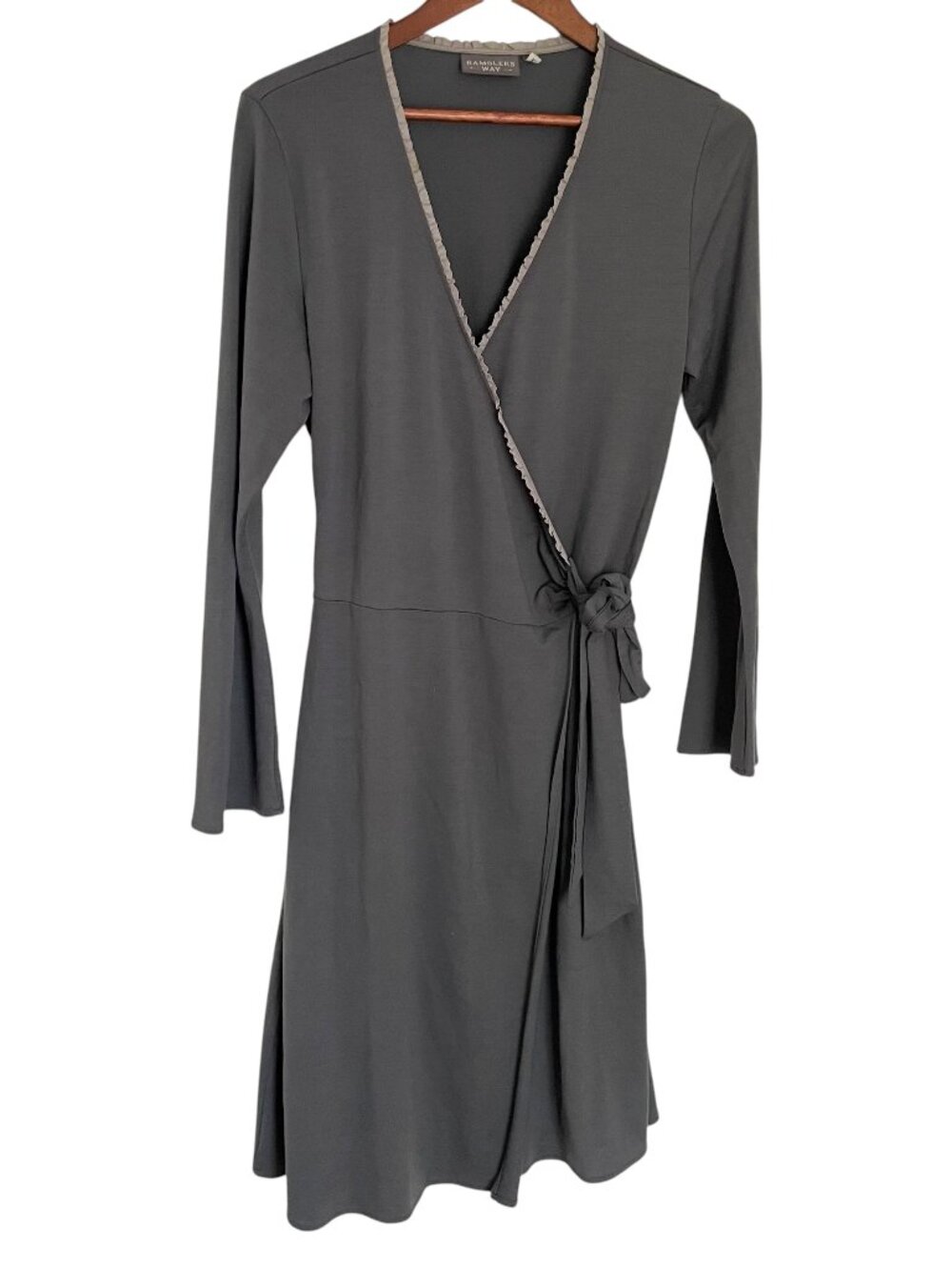 Ramblers Way Wrap Dress Large L Gray 100% Wool Long Sleeve Minimalist V Neck